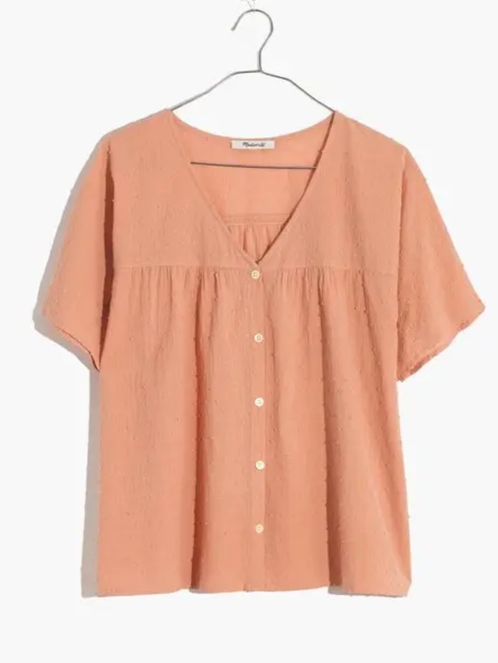Madewell Rhyme Button Front Swiss Dot Top in Antique Coral Size Small - Picture 1 of 7